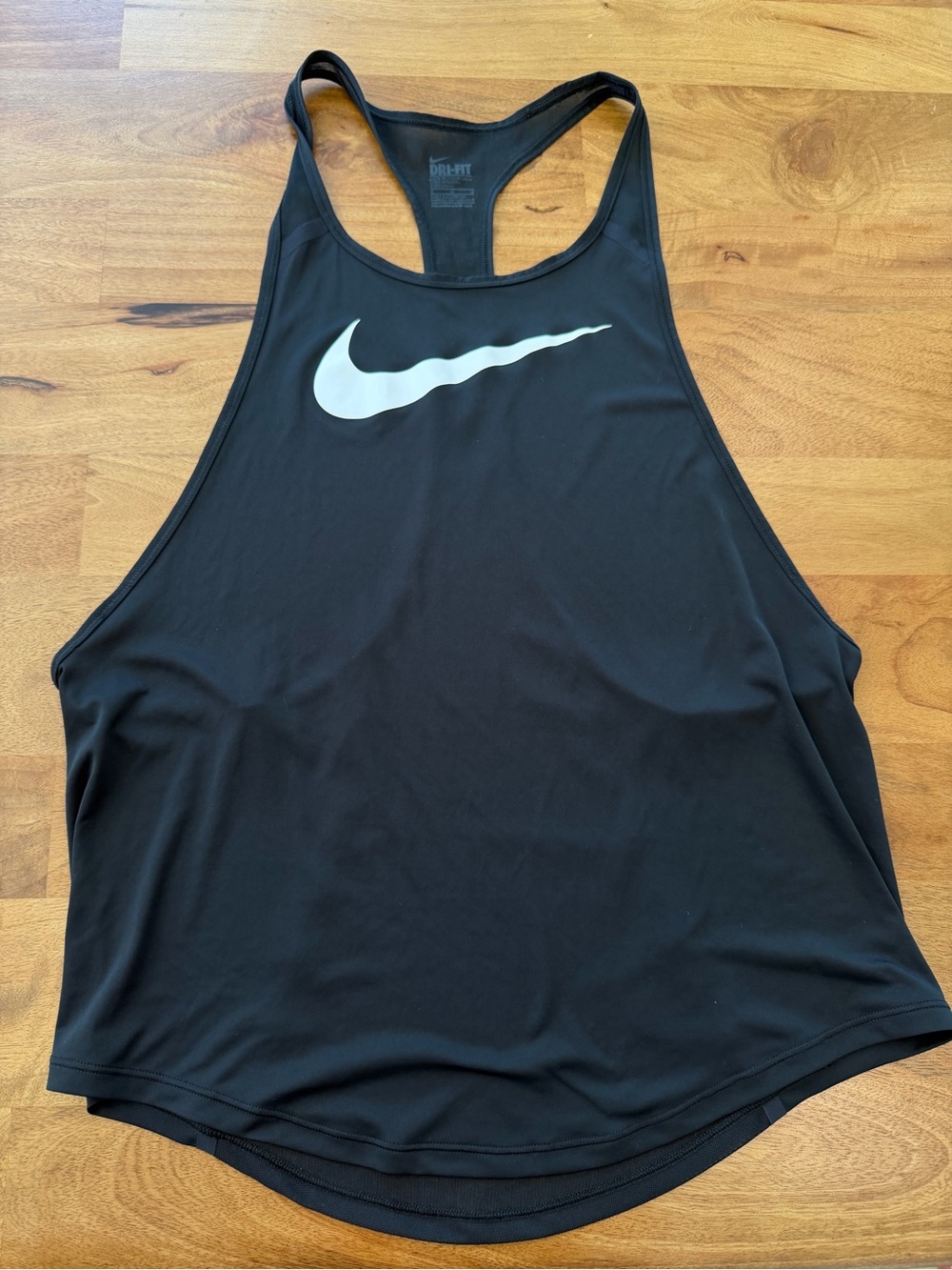 Nike Dri-Fit Black Racerback Performance Tank with White Swoosh Size Medium